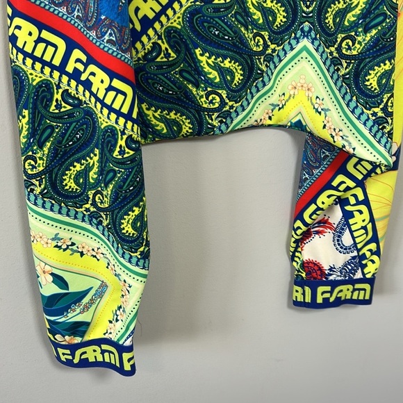 Farm Rio Patchwork Pants Logo Yellow Green Harem Pant Pull On Sz XS NEW - Picture 5 of 11